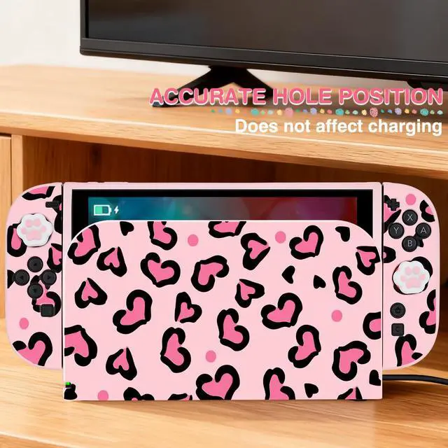 Alt view image 4 of 7 - Love Case Design for Switch 2 Console, Anti-Slip Shock-Absorption Protective Soft Case Game Handle Controller,1 Console Base Shell, 4 Cat Paw Thumb Grips Caps Joystick, Heart Pink
