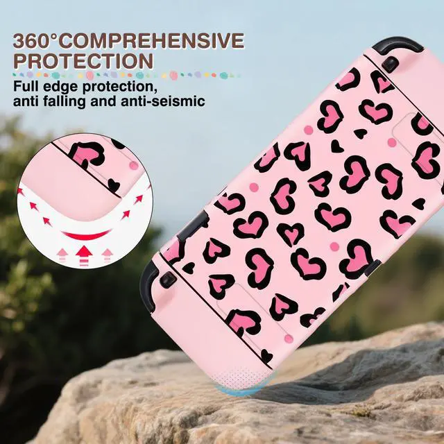 Alt view image 6 of 7 - Love Case Design for Switch 2 Console, Anti-Slip Shock-Absorption Protective Soft Case Game Handle Controller,1 Console Base Shell, 4 Cat Paw Thumb Grips Caps Joystick, Heart Pink