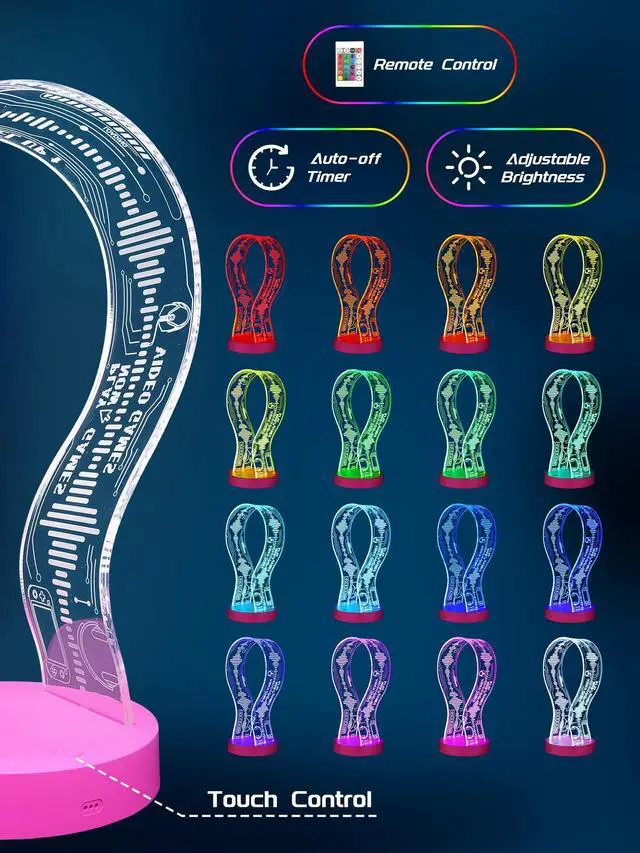 Alt view image 4 of 7 - Light Up Headphone Stand with 16 Color Lights, Game Pattern Acrylic Headset Stand with 1 USB and 1 Type-C Charging Ports, Gifts for Girls Women Gamers and Music Lovers