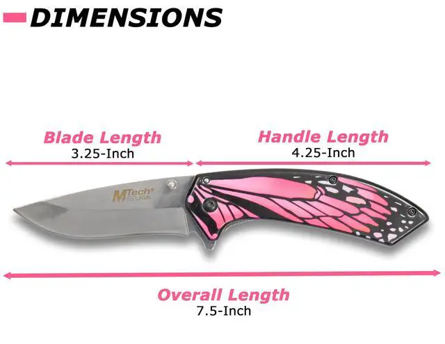 Alt view image 3 of 4 - Spring Assisted Folding Knife Mirror Polished Blade, Stainless Steel Handle w/Pink Butterfly Design, Pocket Clip, Hunting, Camping, Survival, Tactical, EDC MT-A1005PK