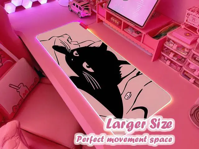 Alt view image 2 of 6 - Pink RGB Gaming Mouse Pad 31.5x12 Inch PC XL Large Extended Glowing Led Light Up Desk Pad Non-Slip Rubber Base Computer Cute Mousepad Mat Desk Accessories Gaming Setup 815