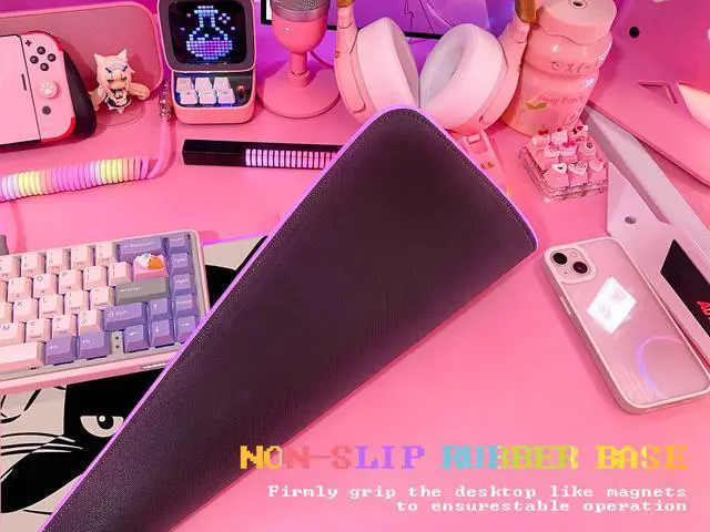Alt view image 4 of 6 - Pink RGB Gaming Mouse Pad 31.5x12 Inch PC XL Large Extended Glowing Led Light Up Desk Pad Non-Slip Rubber Base Computer Cute Mousepad Mat Desk Accessories Gaming Setup 815