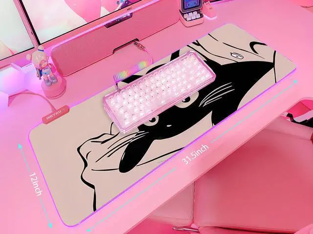Alt view image 5 of 6 - Pink RGB Gaming Mouse Pad 31.5x12 Inch PC XL Large Extended Glowing Led Light Up Desk Pad Non-Slip Rubber Base Computer Cute Mousepad Mat Desk Accessories Gaming Setup 815