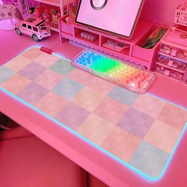 Main image of Pink RGB Gaming Mouse Pad 31.5x12 Inch PC XL Large Extended Glowing Led Light Up Desk Pad Non-Slip Rubber Base Computer Cute Mousepad Mat Desk Accessories Gaming Setup 62