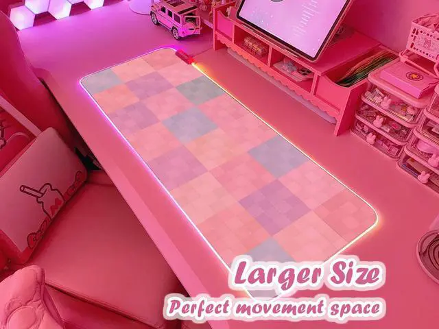 Alt view image 2 of 6 - Pink RGB Gaming Mouse Pad 31.5x12 Inch PC XL Large Extended Glowing Led Light Up Desk Pad Non-Slip Rubber Base Computer Cute Mousepad Mat Desk Accessories Gaming Setup 62