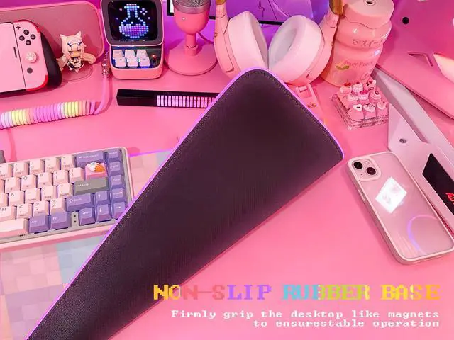 Alt view image 4 of 6 - Pink RGB Gaming Mouse Pad 31.5x12 Inch PC XL Large Extended Glowing Led Light Up Desk Pad Non-Slip Rubber Base Computer Cute Mousepad Mat Desk Accessories Gaming Setup 62