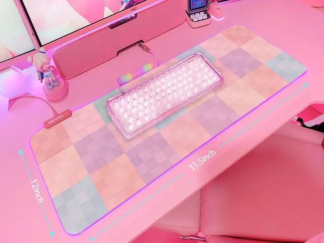 Alt view image 5 of 6 - Pink RGB Gaming Mouse Pad 31.5x12 Inch PC XL Large Extended Glowing Led Light Up Desk Pad Non-Slip Rubber Base Computer Cute Mousepad Mat Desk Accessories Gaming Setup 62