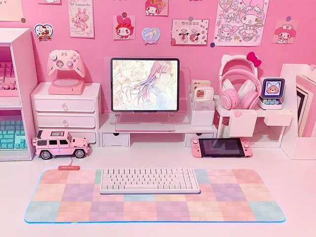 Alt view image 6 of 6 - Pink RGB Gaming Mouse Pad 31.5x12 Inch PC XL Large Extended Glowing Led Light Up Desk Pad Non-Slip Rubber Base Computer Cute Mousepad Mat Desk Accessories Gaming Setup 62