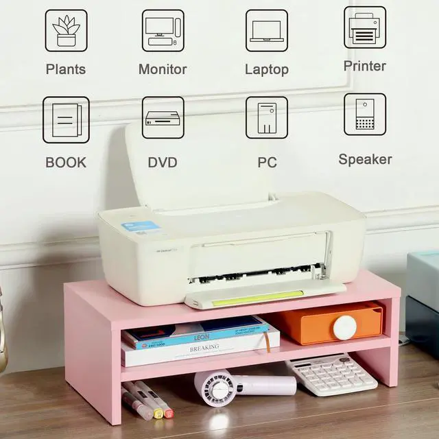 Alt view image 4 of 7 - DS502P TEAMIX 20 inch Pink Monitor Riser Stand - 2 Tiers, Wood Desktop Bookshelf