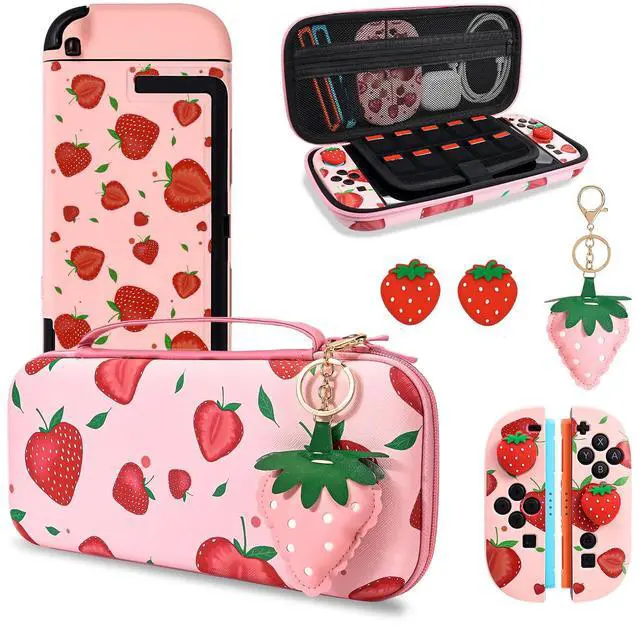 Main image of Storage Carrying Case for Nintendo Switch 2 2025 Accessories Set, 10 Game Card Slots Cute Protective,1 Hard PC Case, 1PC Decorative Pendant, 2 Thumb Grips, Slim & Portable,Strawberry - Pink 2