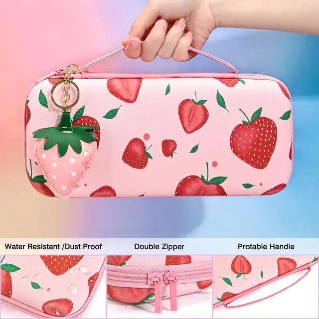 Alt view image 2 of 7 - Storage Carrying Case for Nintendo Switch 2 2025 Accessories Set, 10 Game Card Slots Cute Protective,1 Hard PC Case, 1PC Decorative Pendant, 2 Thumb Grips, Slim & Portable,Strawberry - Pink 2