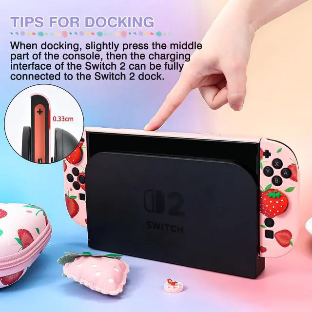Alt view image 3 of 7 - Storage Carrying Case for Nintendo Switch 2 2025 Accessories Set, 10 Game Card Slots Cute Protective,1 Hard PC Case, 1PC Decorative Pendant, 2 Thumb Grips, Slim & Portable,Strawberry - Pink 2