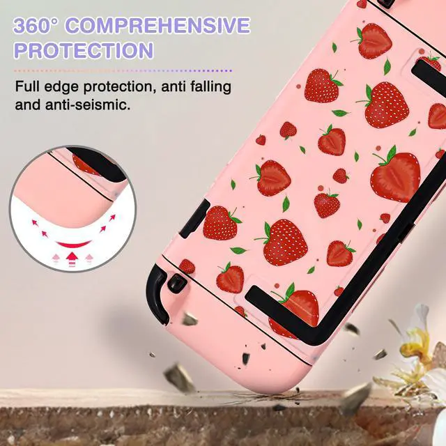 Alt view image 4 of 7 - Storage Carrying Case for Nintendo Switch 2 2025 Accessories Set, 10 Game Card Slots Cute Protective,1 Hard PC Case, 1PC Decorative Pendant, 2 Thumb Grips, Slim & Portable,Strawberry - Pink 2