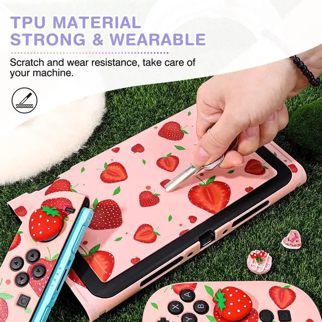 Alt view image 7 of 7 - Storage Carrying Case for Nintendo Switch 2 2025 Accessories Set, 10 Game Card Slots Cute Protective,1 Hard PC Case, 1PC Decorative Pendant, 2 Thumb Grips, Slim & Portable,Strawberry - Pink 2