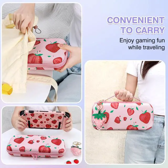 Alt view image 5 of 7 - Storage Carrying Case for Nintendo Switch 2 2025 Accessories Set, 10 Game Card Slots Cute Protective,1 Hard PC Case, 1PC Decorative Pendant, 2 Thumb Grips, Slim & Portable,Strawberry - Pink 2