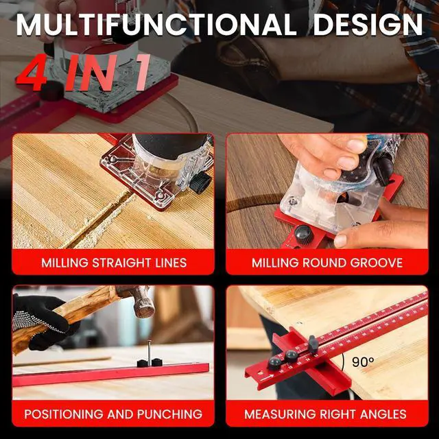Alt view image 5 of 7 - 4 in 1 Router Milling Groove Bracket,Aluminum Alloy Router Circle Cutting Jig,Router Guide for Cutting Circles,Multifunctional Adjustable Router Jig Tool for Woodworking