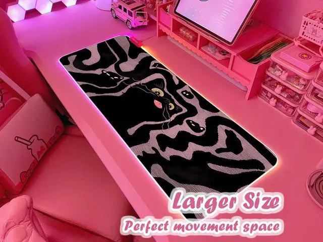 Alt view image 2 of 6 - Pink RGB Gaming Mouse Pad 31.5x12 Inch PC XL Large Extended Glowing Led Light Up Desk Pad Non-Slip Rubber Base Computer Cute Mousepad Mat Desk Accessories Gaming Setup Wavy Cat