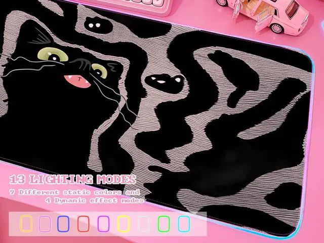 Alt view image 3 of 6 - Pink RGB Gaming Mouse Pad 31.5x12 Inch PC XL Large Extended Glowing Led Light Up Desk Pad Non-Slip Rubber Base Computer Cute Mousepad Mat Desk Accessories Gaming Setup Wavy Cat