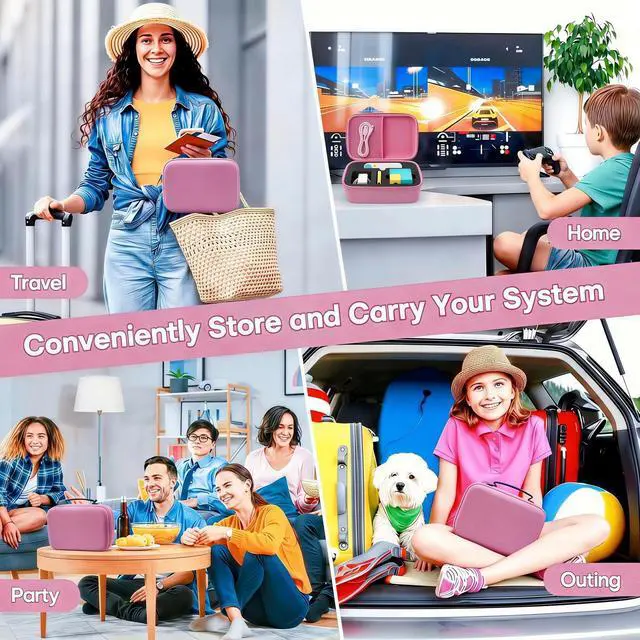Alt view image 5 of 7 - Travel Storage Case Compatible with Nex Playground Game System, Custom Foam Tray Holds Active Game Console, HDMI & Power Cord, Remote, Camera Privacy Cover (Pink)