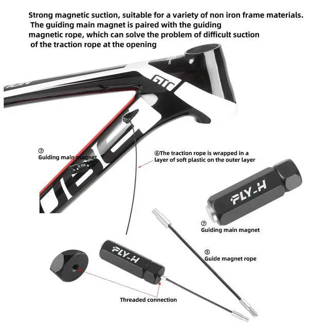 Alt view image 7 of 7 - Bicycle Internal Cable Routing Tool KitBicycle Carbon Fiber Frame, Bike Di2 Wires Frame Internal Threading Tool, Brake Cable Hose Cable Routing Kit Wire Tube Magnet Lead,Storage Accessories