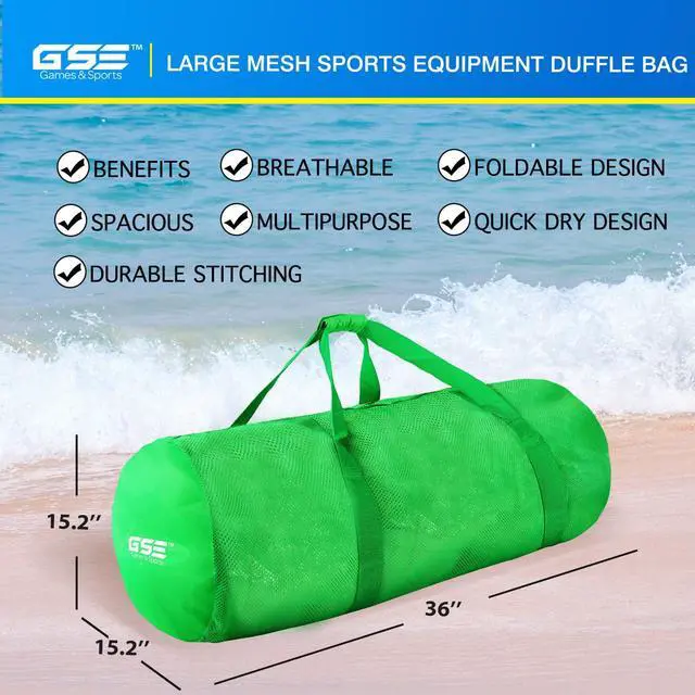 Alt view image 2 of 6 - Heavy-Duty Large Mesh Sports Duffle Bag with Zipper, 1-Pack, Green