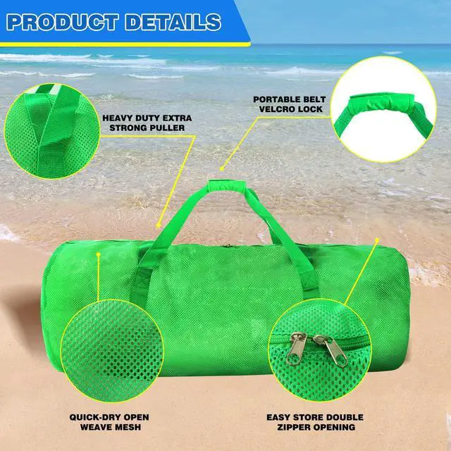Alt view image 3 of 6 - Heavy-Duty Large Mesh Sports Duffle Bag with Zipper, 1-Pack, Green
