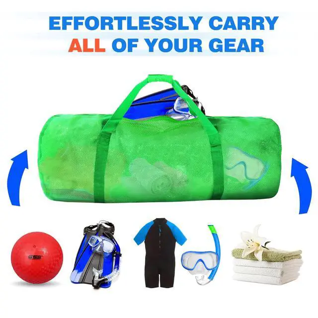 Alt view image 4 of 6 - Heavy-Duty Large Mesh Sports Duffle Bag with Zipper, 1-Pack, Green