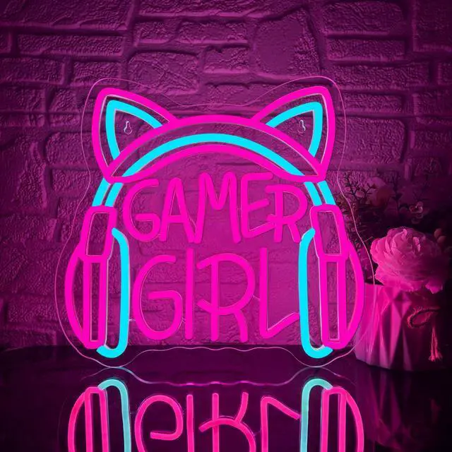 Main image of Gamer Girl Cat Headphones Neon Sign, Game Room Neon Sign USB Powered Game Headphone Sign LED Dimmable, for Gaming Room Bedrooms and Cat Ear Girl Man Caves Decor(13.3 * 12.2 In)