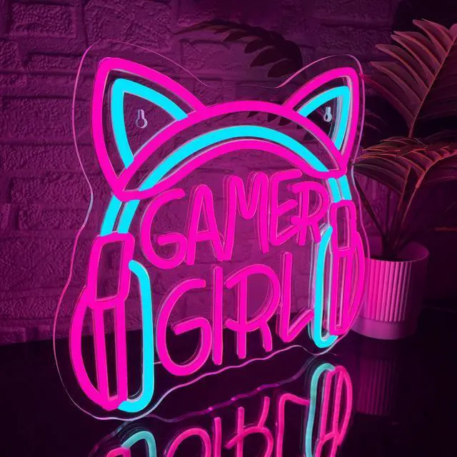 Alt view image 2 of 7 - Gamer Girl Cat Headphones Neon Sign, Game Room Neon Sign USB Powered Game Headphone Sign LED Dimmable, for Gaming Room Bedrooms and Cat Ear Girl Man Caves Decor(13.3 * 12.2 In)