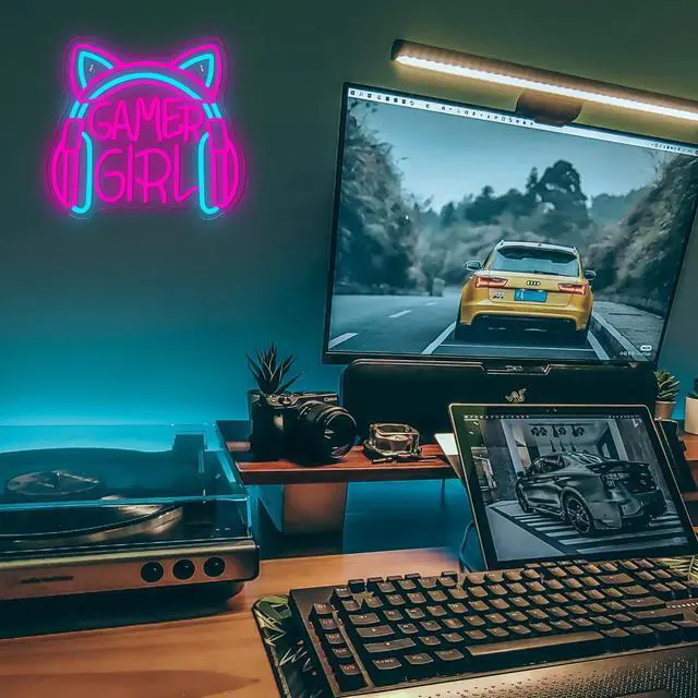 Alt view image 3 of 7 - Gamer Girl Cat Headphones Neon Sign, Game Room Neon Sign USB Powered Game Headphone Sign LED Dimmable, for Gaming Room Bedrooms and Cat Ear Girl Man Caves Decor(13.3 * 12.2 In)