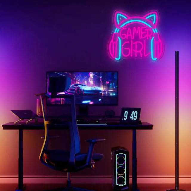 Alt view image 5 of 7 - Gamer Girl Cat Headphones Neon Sign, Game Room Neon Sign USB Powered Game Headphone Sign LED Dimmable, for Gaming Room Bedrooms and Cat Ear Girl Man Caves Decor(13.3 * 12.2 In)