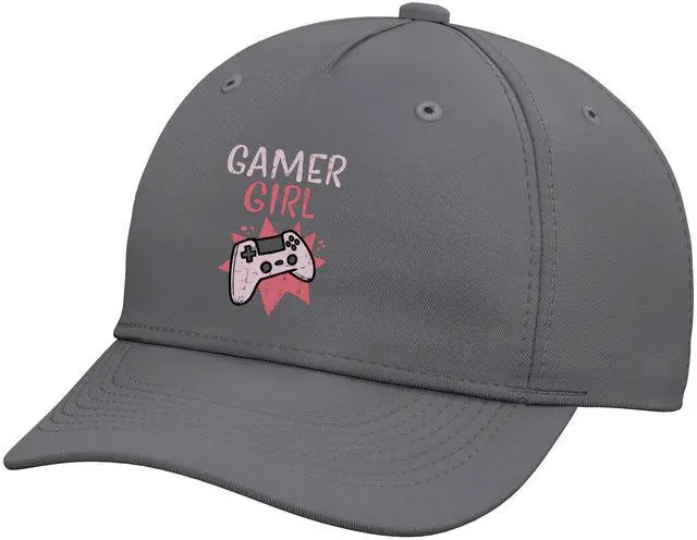 Main image of Gamer Girl Pink Game Controller Cute Video Gaming Women Kids Adjustable Printed Baseball Hat, Slate Grey