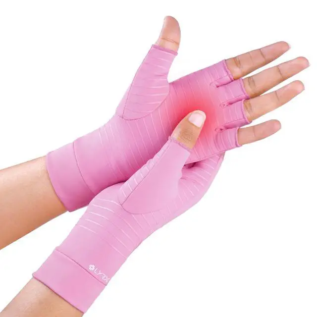 Alt view image 7 of 7 - Arthritis Gloves - Copper Infused Compression Fingerless Glove for Women Men - Arthritis Carpal Tunnel Pain Relief Glove (Pink, Small)