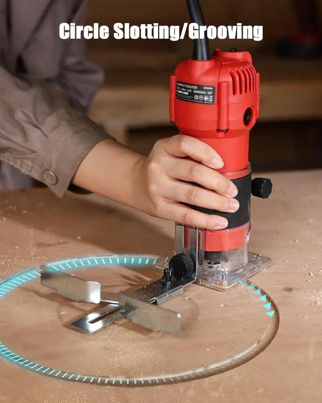 Alt view image 4 of 7 - 630W 5.3 Amp Wood Router Tool with Fixed Base Compact Router for Woodworking, 35,000 RPM, 1/4 collet & 5 Trim Bits, Straight & Roller Guide, 2 Wrenches and Carbon Brushes