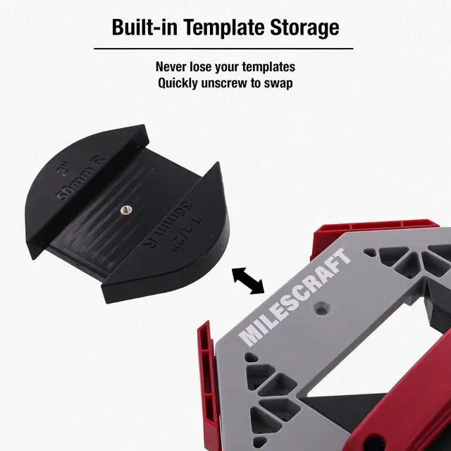 Alt view image 4 of 7 - 1232 Corner Cut - Woodworking Corner Radius and Chamfer Router Jig Use with Handheld Router or Router Table 8 Profiles with Built-In Storage. Double Bearing ½ Router Bit Included.