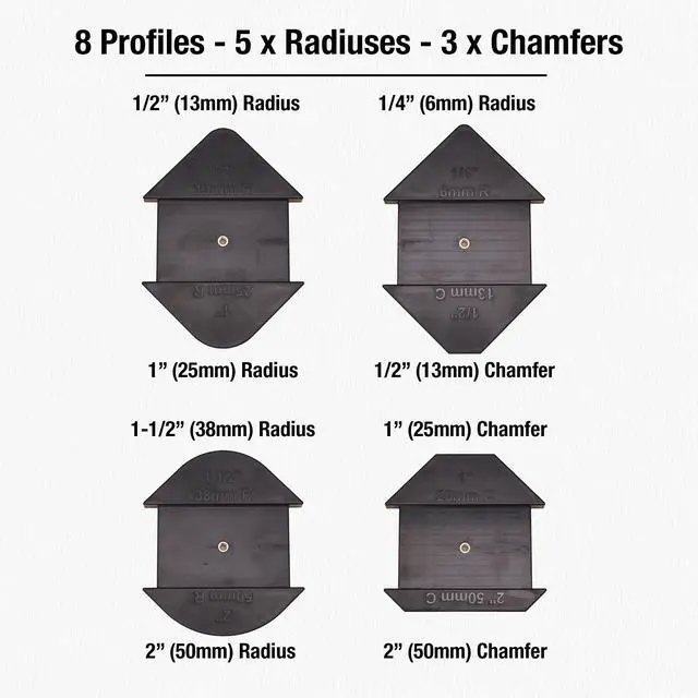Alt view image 3 of 7 - 1232 Corner Cut - Woodworking Corner Radius and Chamfer Router Jig Use with Handheld Router or Router Table 8 Profiles with Built-In Storage. Double Bearing ½ Router Bit Included.