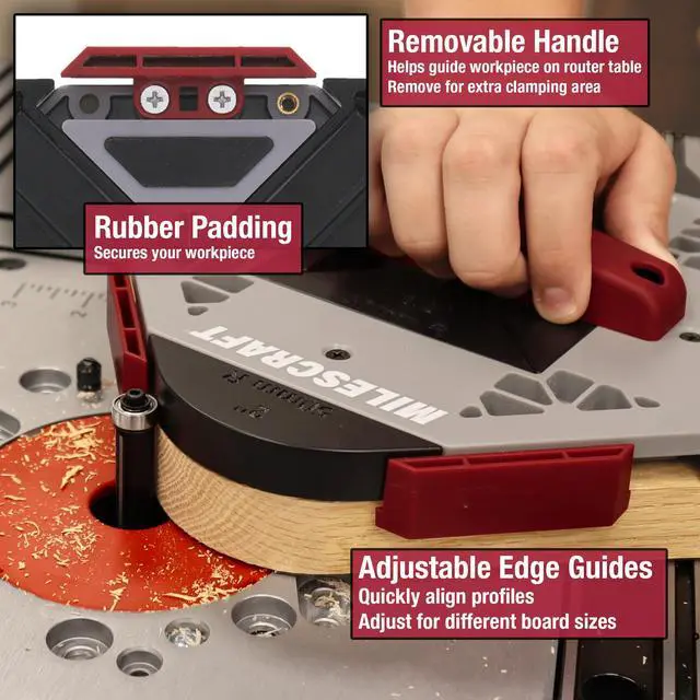 Alt view image 2 of 7 - 1232 Corner Cut - Woodworking Corner Radius and Chamfer Router Jig Use with Handheld Router or Router Table 8 Profiles with Built-In Storage. Double Bearing ½ Router Bit Included.