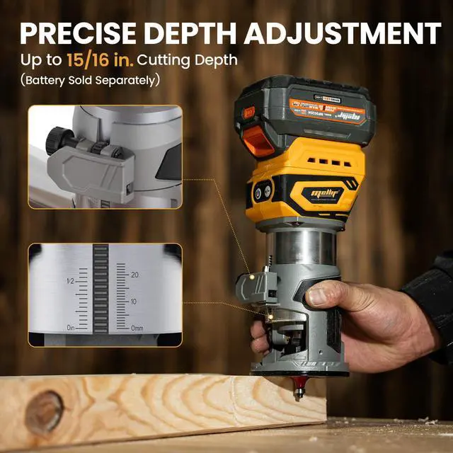 Alt view image 5 of 7 - Cordless Brushless Wood Router Compatible with Dewalt 20V 60V Battery