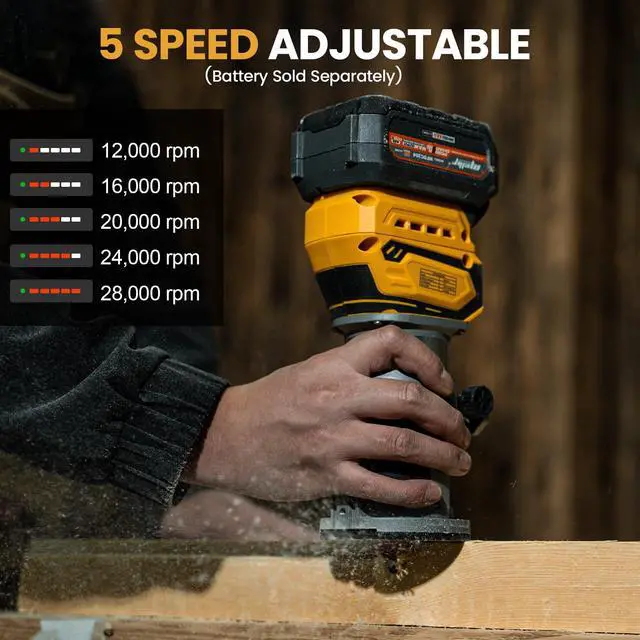 Alt view image 4 of 7 - Cordless Brushless Wood Router Compatible with Dewalt 20V 60V Battery
