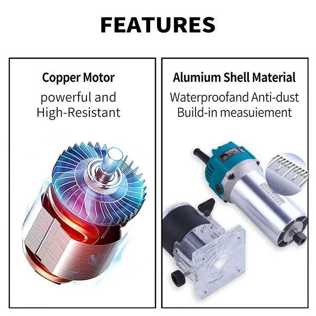 Alt view image 2 of 7 - Wood Router,Router Tool Wood Trimmer Router Electric Hand Trimmer Laminate Milling Engraving Hand Machine Joiner Tool Electric for Slotting Trimming Carving 110V 800W 30000R/MIN(Blue)