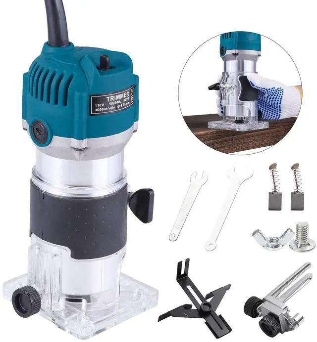 Main image of Wood Router,Router Tool Wood Trimmer Router Electric Hand Trimmer Laminate Milling Engraving Hand Machine Joiner Tool Electric for Slotting Trimming Carving 110V 800W 30000R/MIN(Blue)