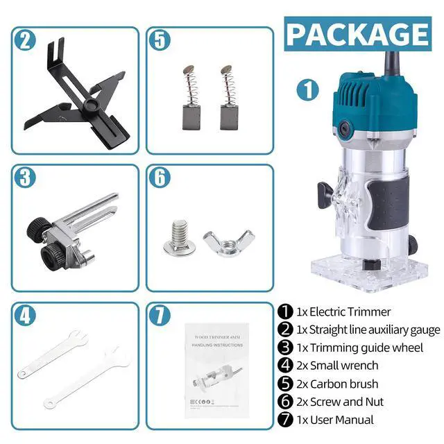 Alt view image 4 of 7 - Wood Router,Router Tool Wood Trimmer Router Electric Hand Trimmer Laminate Milling Engraving Hand Machine Joiner Tool Electric for Slotting Trimming Carving 110V 800W 30000R/MIN(Blue)