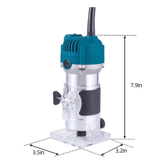 Alt view image 5 of 7 - Wood Router,Router Tool Wood Trimmer Router Electric Hand Trimmer Laminate Milling Engraving Hand Machine Joiner Tool Electric for Slotting Trimming Carving 110V 800W 30000R/MIN(Blue)