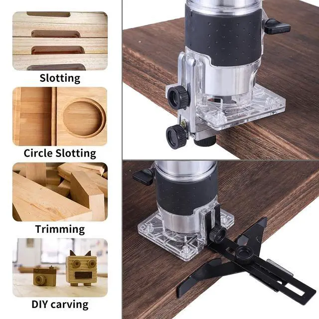 Alt view image 7 of 7 - Wood Router,Router Tool Wood Trimmer Router Electric Hand Trimmer Laminate Milling Engraving Hand Machine Joiner Tool Electric for Slotting Trimming Carving 110V 800W 30000R/MIN(Blue)