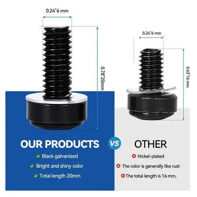 Alt view image 3 of 7 - 120-Pack M6 x 20mm Rack Mount Screws and Cage Nuts for Server RacksRouters&Audio Equipment Cabinets Wall Server Network Enclosure Mount Screws
