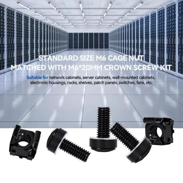 Alt view image 5 of 7 - 120-Pack M6 x 20mm Rack Mount Screws and Cage Nuts for Server RacksRouters&Audio Equipment Cabinets Wall Server Network Enclosure Mount Screws