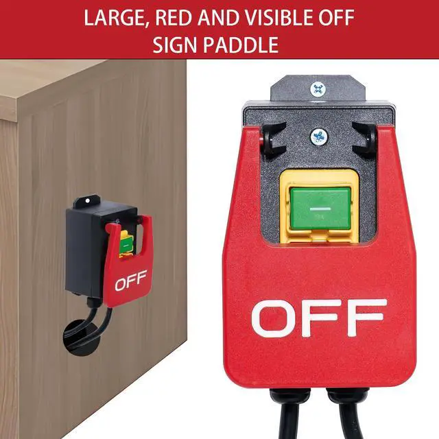 Alt view image 3 of 7 - 110V 16A Table Saw Paddle Switch with Emergency Stop, Heavy Duty Router Table Switch and Safety Power Tool Switch for Drill Presses, Woodworking Equipment, Plug-in Design with 5.5ft Cord