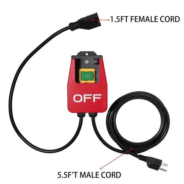 Alt view image 4 of 7 - 110V 16A Table Saw Paddle Switch with Emergency Stop, Heavy Duty Router Table Switch and Safety Power Tool Switch for Drill Presses, Woodworking Equipment, Plug-in Design with 5.5ft Cord