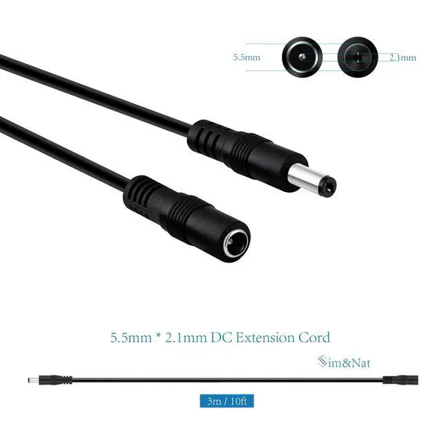 Alt view image 3 of 6 - 2-Pack 10FT DC Power Extension Cable, 20AWG 5.5mm x 2.1mm Male to Female, 12V Power Cord for CCTV Security Cameras, IP Cameras, LED Strips, Routers, Printers, Audio Equipment by SIM&NAT
