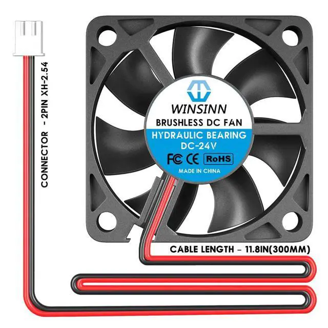 Alt view image 3 of 4 - 50mm 24V Fan - Hydraulic Bearing 6000 RPM 5010 Cooling Fan Replacement for Industrial Equipment/Servers/Routers, 30cm Cable with XH2.54-2PIN, Brushless 50x10mm (5Pcs)